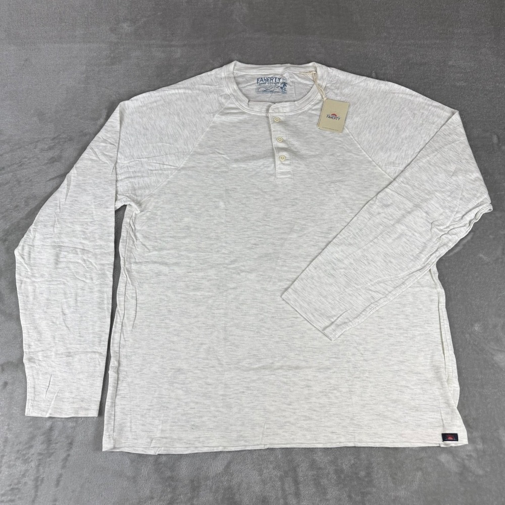 Faherty Cloud Henley Long Sleeve Shirt Mens XXL Ivory Heather Soft Pima $98 NWT